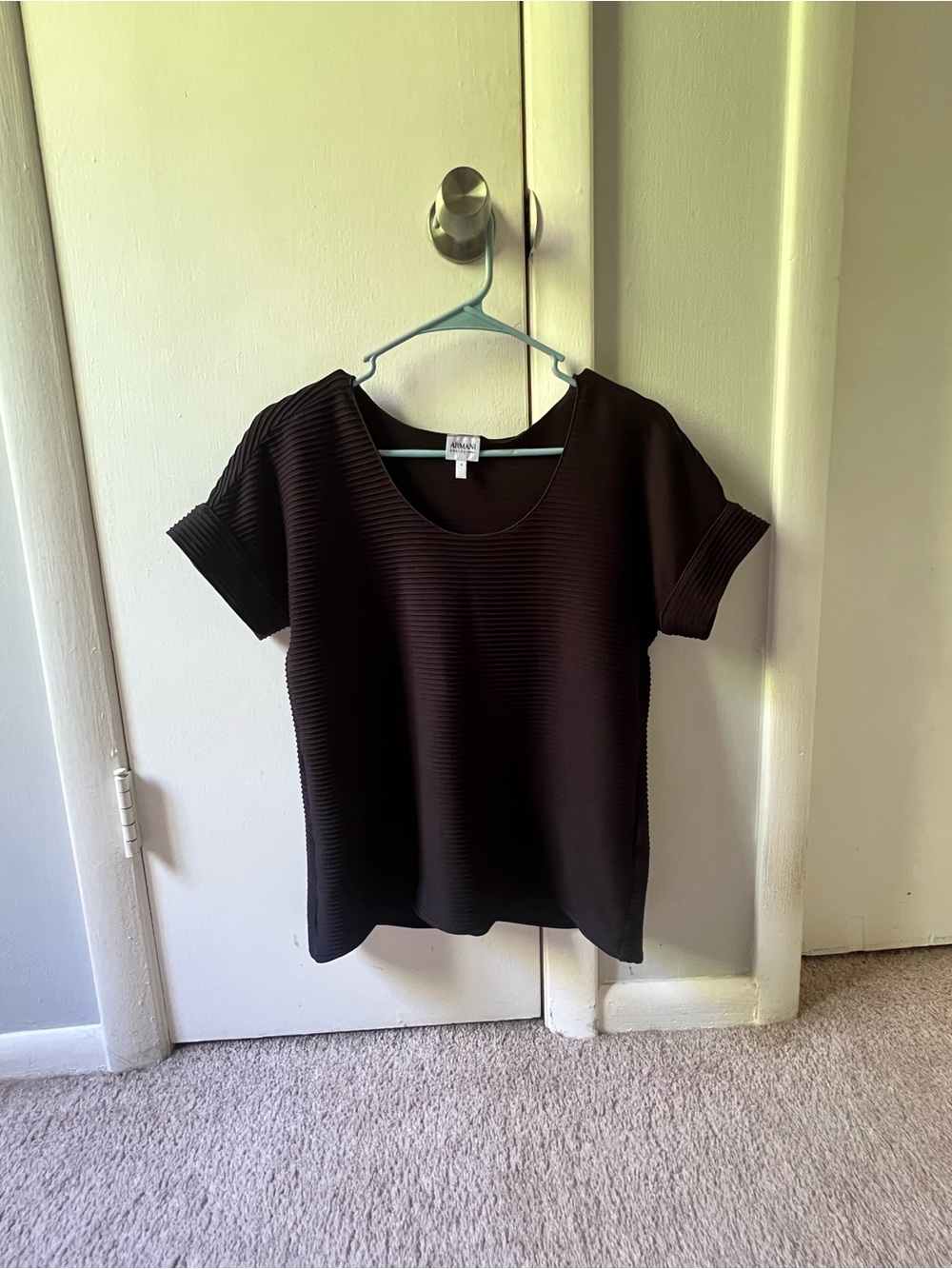 Armani Collezioni Black Short-Sleeve Ribbed Top